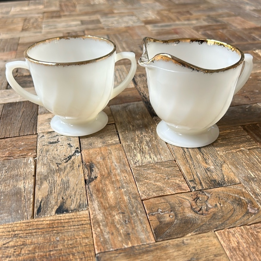 Vintage Fire King Footed Creamer and Sugar